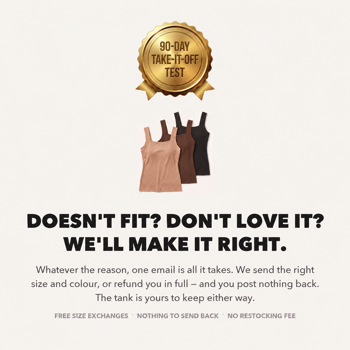 90-day take-it-off test: free size exchanges, nothing to send back