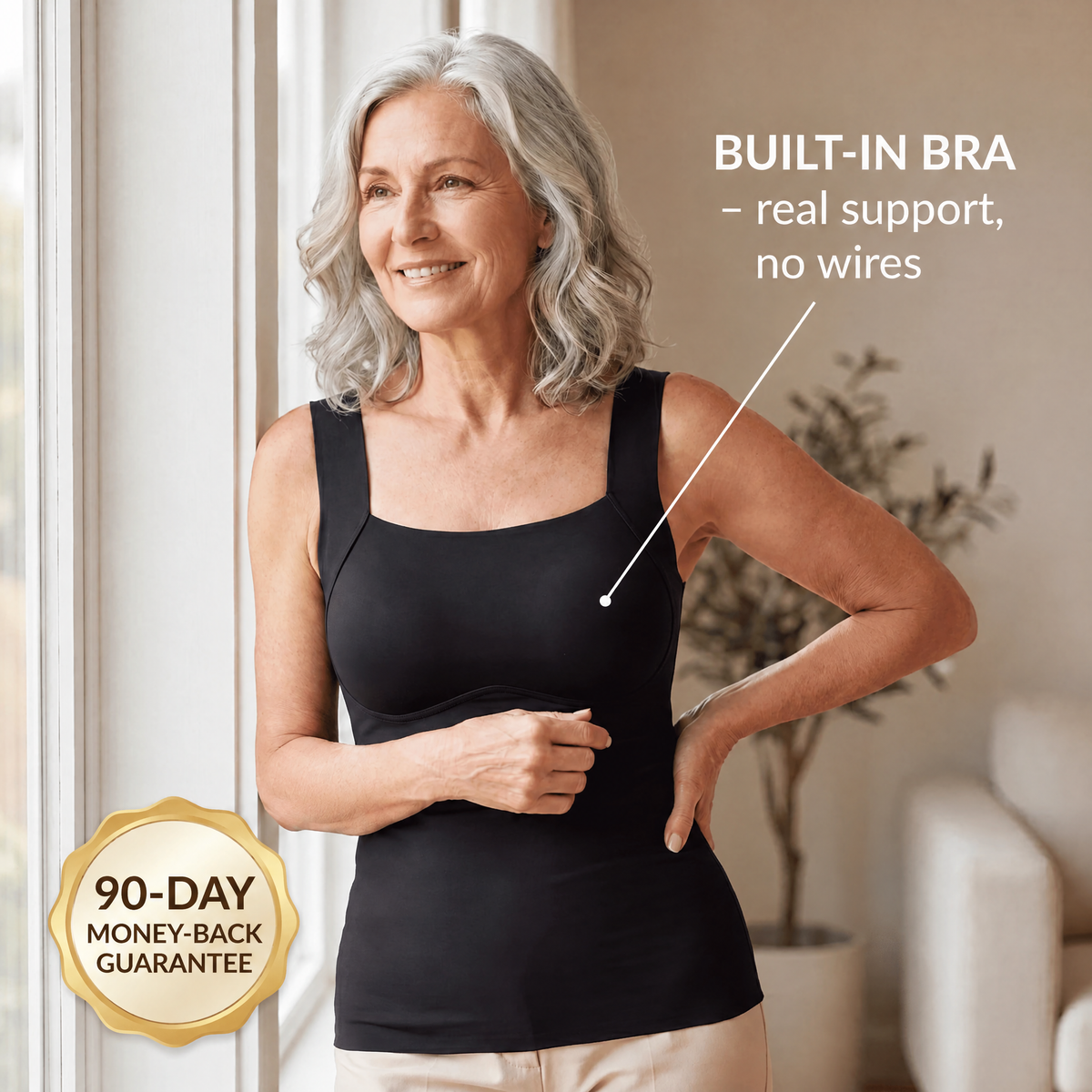 Built-in bra, real support with no wires
